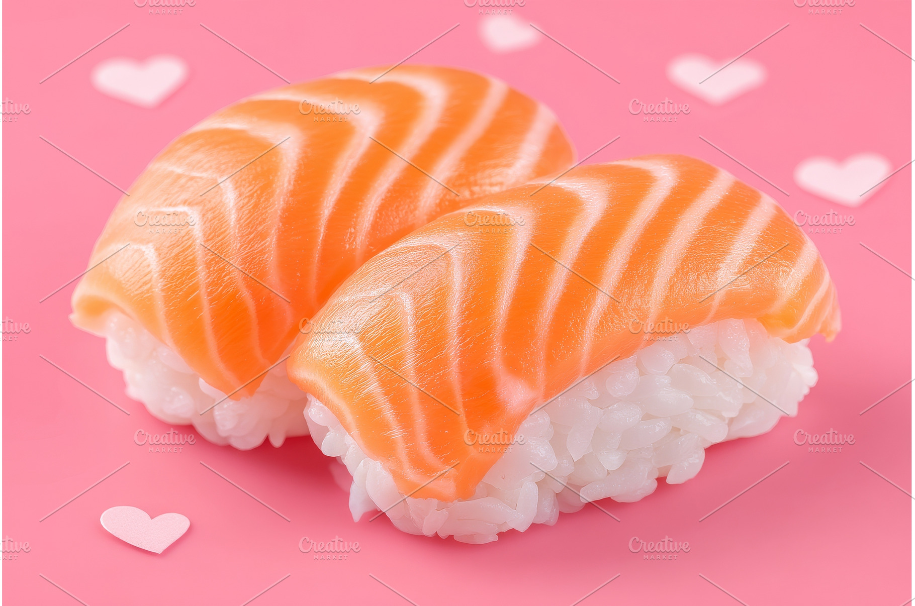 A salmon sushi set, featuring three, a Food & Drink Photo by ZinetroN