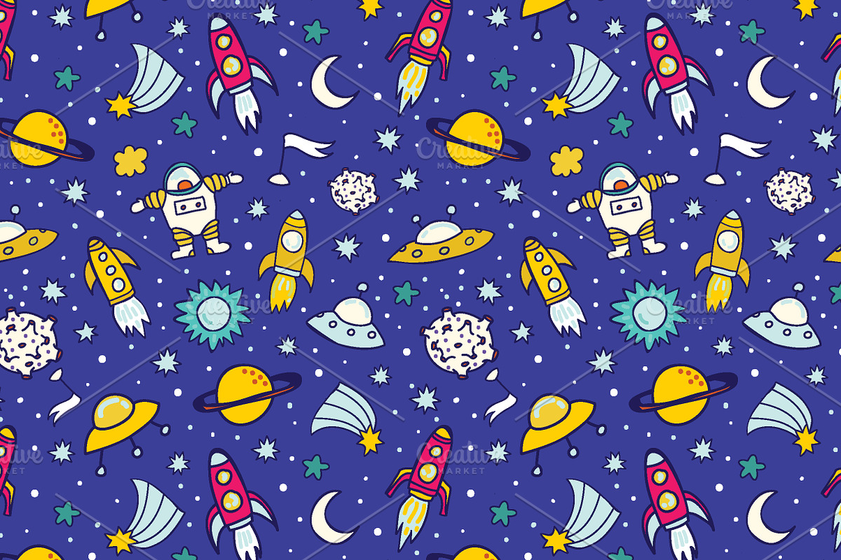 Space pattern., a Pattern Graphic by Little A (Aigul)
