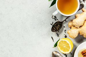 Herbal Tea with Ginger, Lemon, and Honey on Light Background, a Food & Drink Photo by Natalia Klenova's Shop