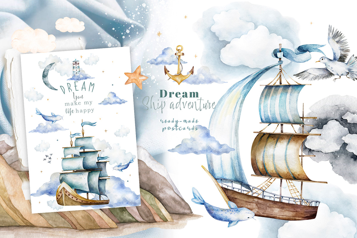 Ship. Dream adventure.Watercolor set, an Illustration by Ann Art Houze (Photo 3 of 8)