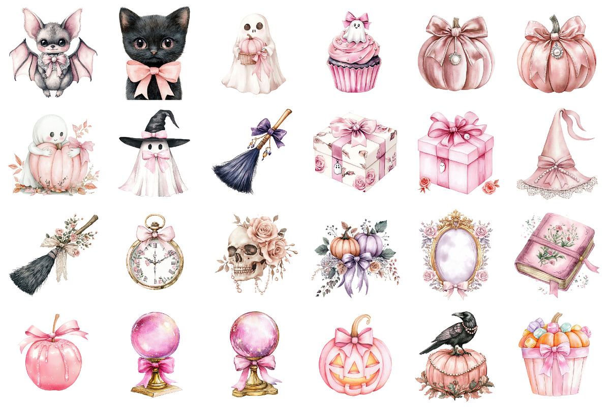 Coquette Pink Halloween Clipart, a Seasonal Illustration by designcity5 (Photo 2 of 5)