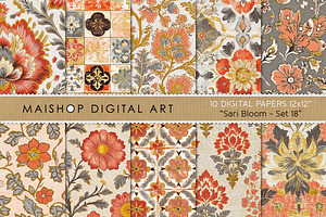 Bohemian Floral Scrapbooking Papers, a Pattern Graphic by Maishop