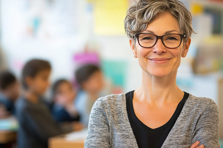 A Smiling Teacher in Classroom, a School & Education Photo by Virgo Studio