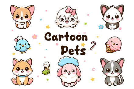 Adorable Cartoon Pets Clipart Set, an Animal Illustration by MkStudio