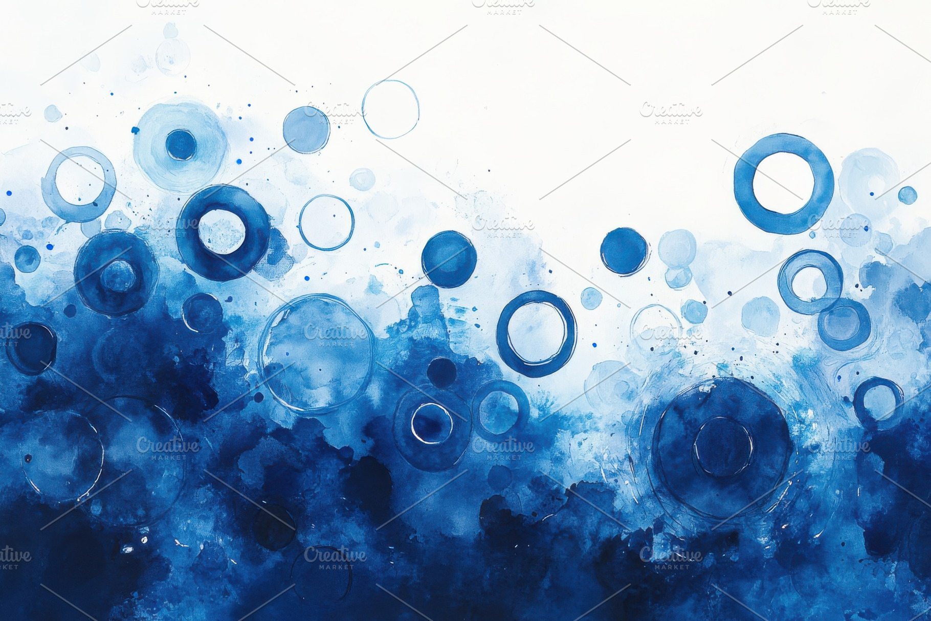 Abstract Blue Watercolor Circles Pai, a Photo by Pixeness Studio