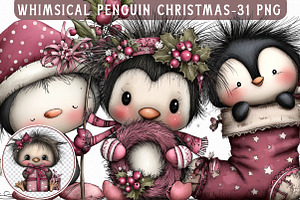 Whimsical Penguin Christmas Clipart, an Illustration by Libby Wishes