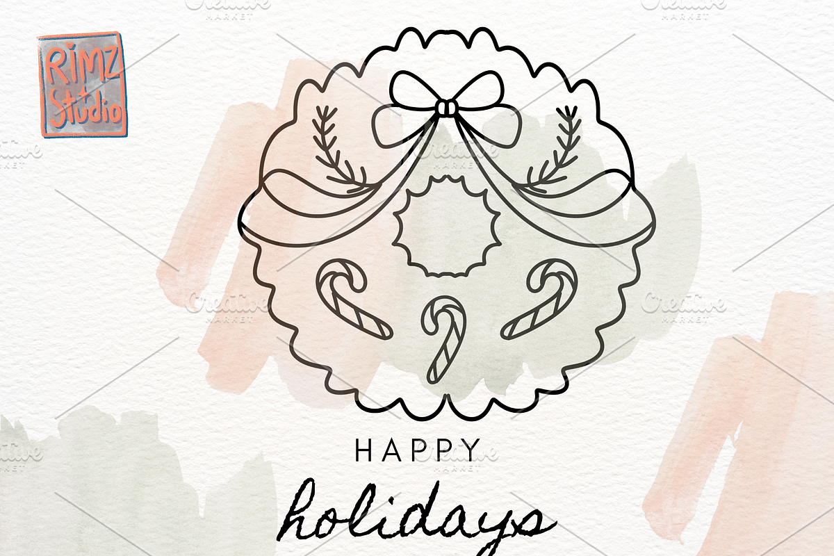 Hand-Drawn Holiday Wreaths Line Art, an Object Illustration by RimzStudio (Photo 2 of 3)