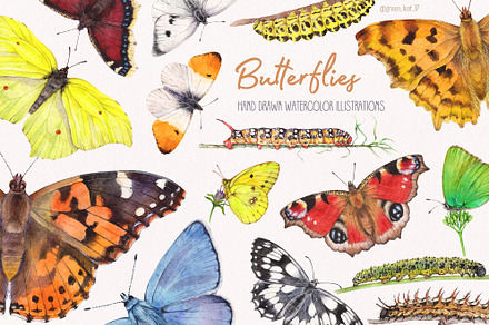 Watercolor butterflies, an Illustration by Green_leaf_17