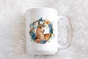 Watercolor wreath with alpaca flower, an Animal Illustration by Julia Bogdan (Thumbnail 3 of 4)