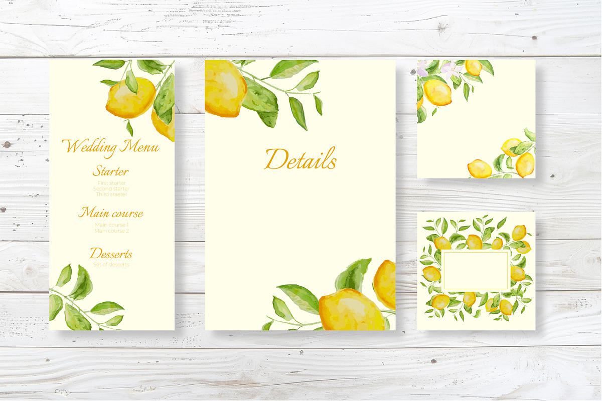 Lemons watercolor wedding set, an Invitation Template by Idressart (Photo 4 of 8)