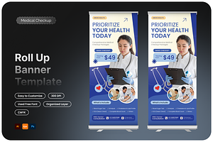 Blue Medical Checkup Roll Up Banner, a Poster Template by Annora Studio