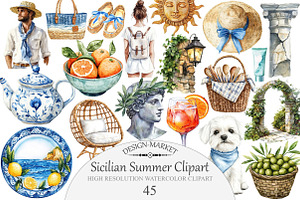 Watercolor Sicilian Summer Clipart, an Illustration by Design Market