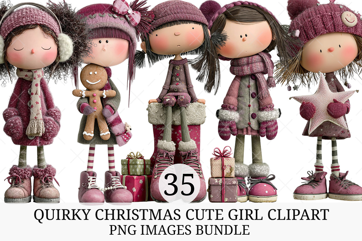 Quirky Christmas Cute Girl Clipart, an Illustration by Craft Nest (Photo 1 of 8)