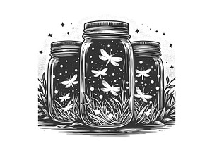 Fireflies in a Jar Under Starry Sky, an Animal Illustration by AlexArt