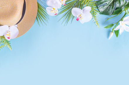 Light blue colored summer vacation and holiday background, a Holiday Photo by Rimma