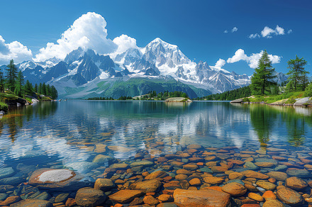 Breathtaking Summer View of Lac Blanc Lake with Alpine Mountains in the Backgro, a Photo by AS photostudio