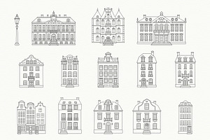 Houses Line Illustration Set