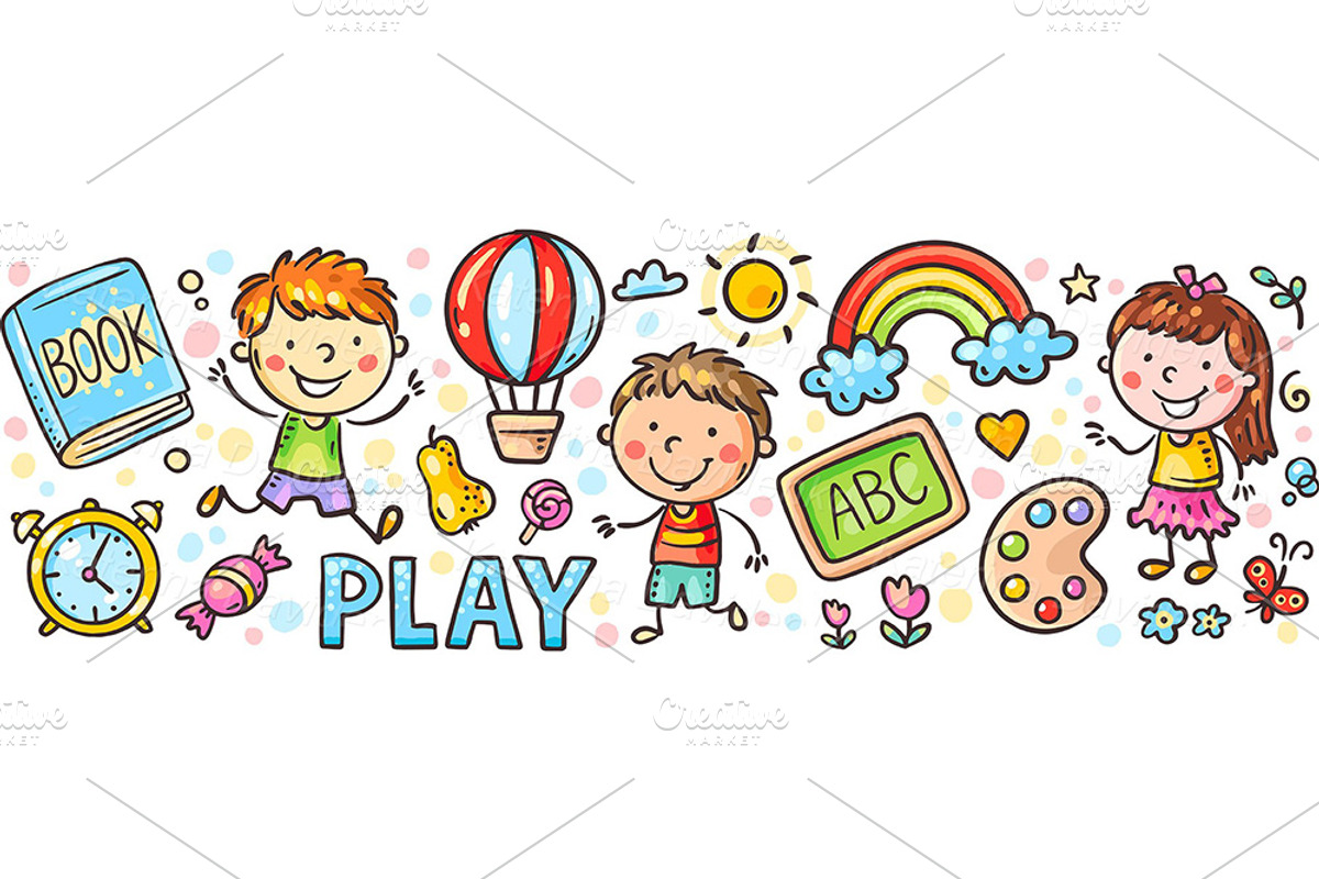 Set of cartoon doodle kids borders, a Decorative Illustration by Bubert Art (Photo 3 of 8)