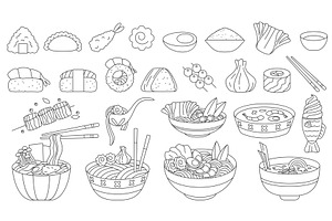 Asian cuisine noodle ramen doodle, a Food Illustration by Lemberg Vector