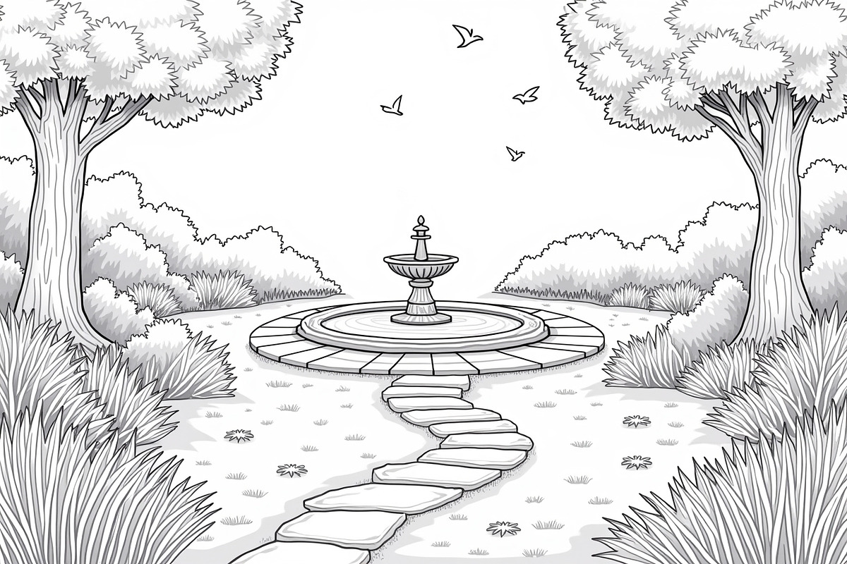 Peaceful Garden Line Art Coloring Se, an Illustration by Designs_River (Photo 7 of 7)