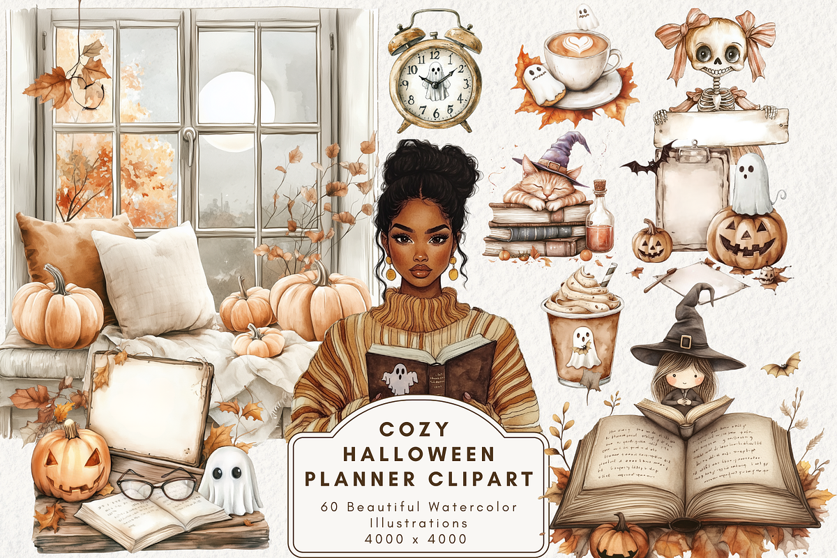Cozy Halloween Planner Clipart, an Illustration by NadiaTheronArt (Photo 1 of 5)