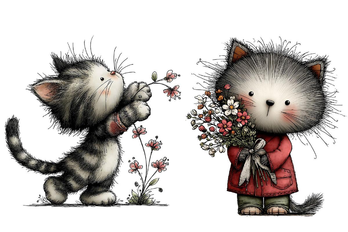 whimsical spring cat Clipart, an Illustration by Designworld (Photo 3 of 6)