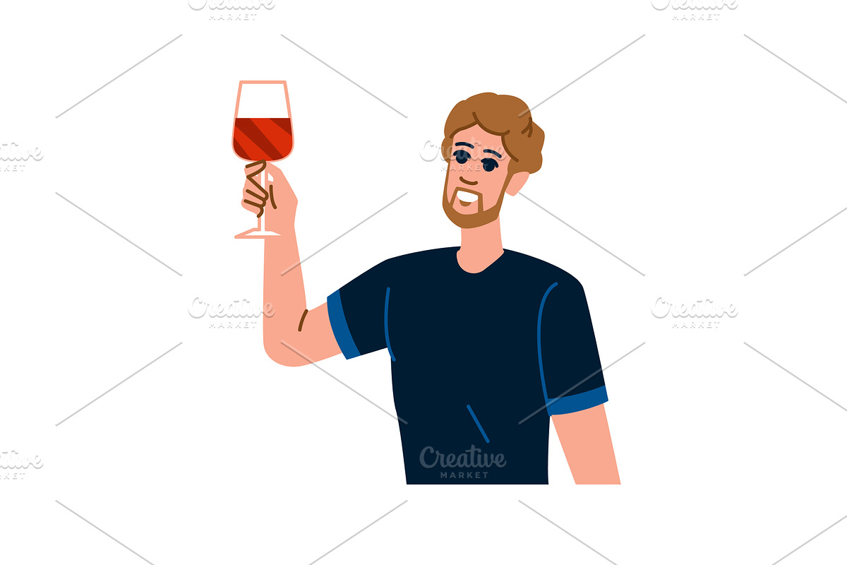 Smiling man holding and raising, a Person Illustration by pikepicture