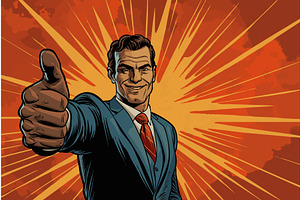 Retro Businessman Giving Thumbs Up, a Person Illustration by AlexArt