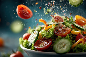 Fresh vibrant salad vegetables tosse, a Photo by Pixeness Studio