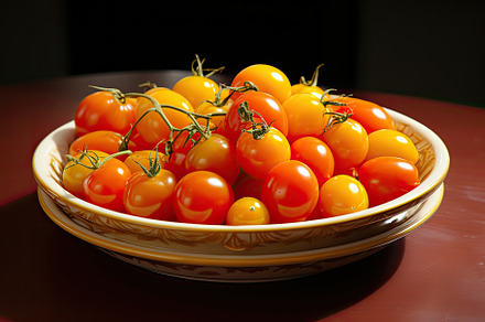 Yellow and red cherry tomatoes in a, a Photo by Iftikhar Alam