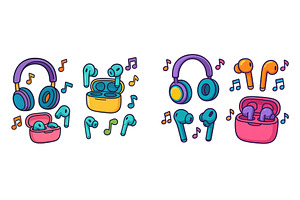 Colorful collection of headphones, an Illustration by ZinetroN