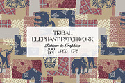 Tribal Elephant Patchwork Pattern, a Pattern Graphic by StudioGlouna (Thumbnail 1 of 5)