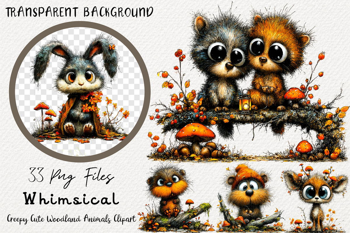 Creepy Cute Woodland Animals Clipart, a Transportation Illustration by Digital Artistic99 (Photo 1 of 7)