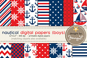 Nautical Boys Digital Papers, a Pattern Graphic by JennyL Designs (Thumbnail 1 of 2)