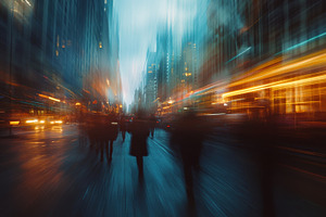 Abstract Motion Blur of a Bustling City at Night, an Abstract Photo by Natalia Klenova's Shop
