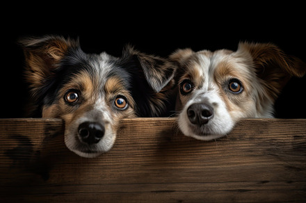dogs looking out of a wooden box, is, a Photo by Iftikhar Alam