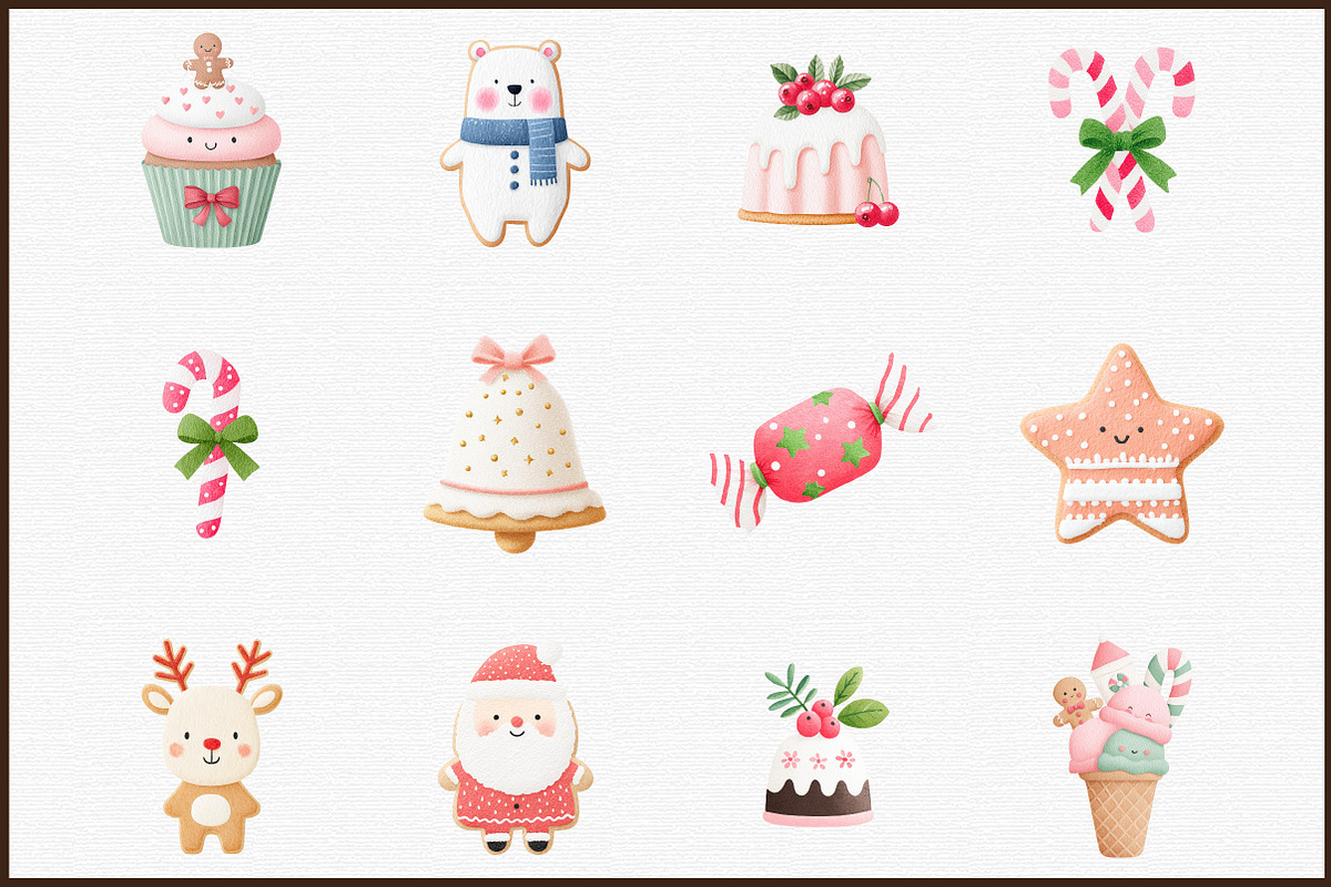 Christmas Sweets Watercolor Clipart, an Illustration by Sublimation Artist (Photo 3 of 6)