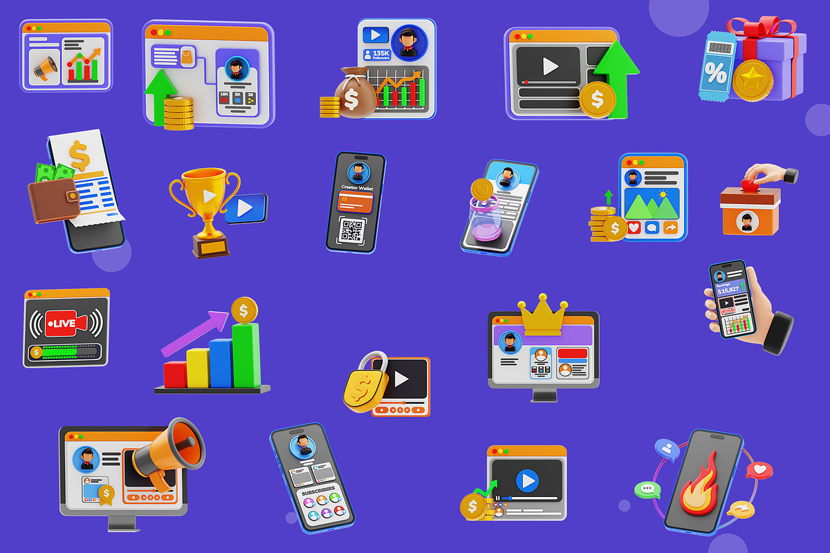 Social Media Monetization 3D Pack, an Object 3D Model by novia99design (Photo 6 of 6)
