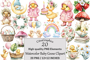 Watercolor Baby Goose Clipart, a Seasonal Illustration by CitraGraphics
