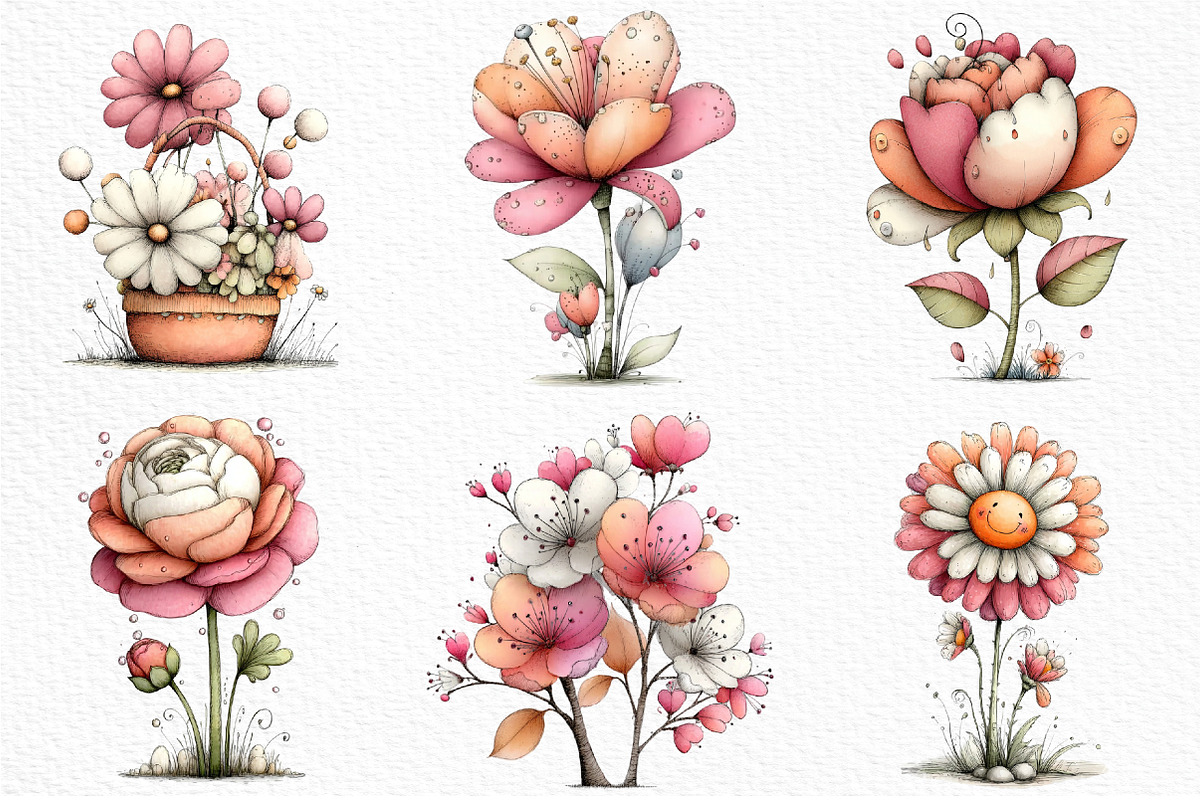 Whimsical Flowers Spring Clipart Png, an Illustration by Craft Nest (Photo 3 of 11)