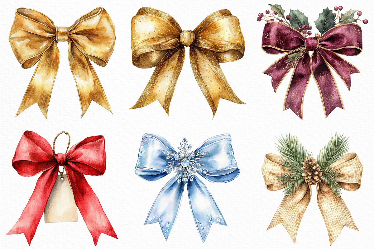 Watercolor Christmas Bow Sublimation, an Illustration by Craft Nest (Photo 5 of 6)