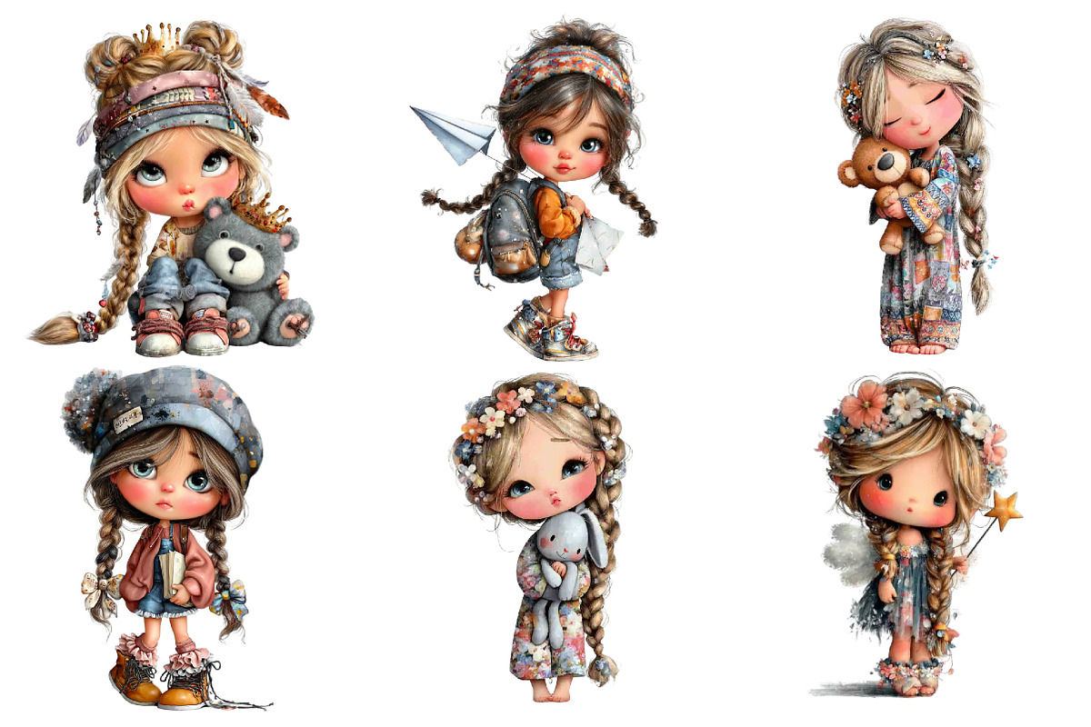 Cute Little Girl Clipart with Braids, an Illustration by DreamArtGraphic (Photo 2 of 4)