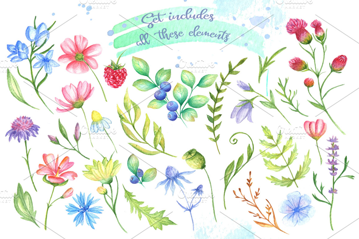 Meadow Blossom Watercolor, a Texture Illustration by artdreamer (Photo 4 of 6)