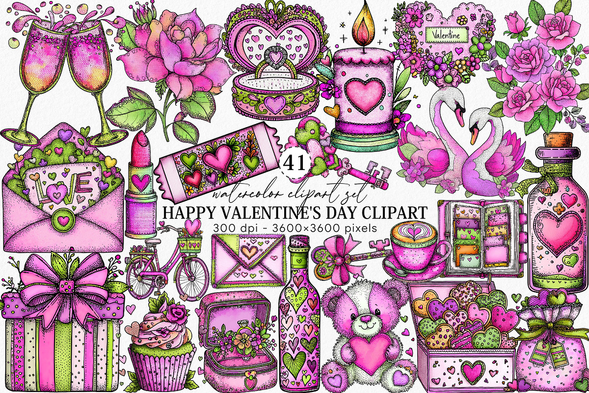 Happy Valentine's Day Clipart Bundle, an Illustration by Canvas Craft (Photo 1 of 6)