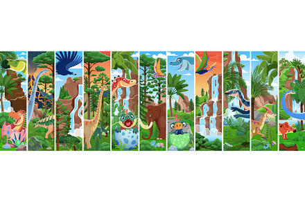Cartoon dinosaurs and baby dinos