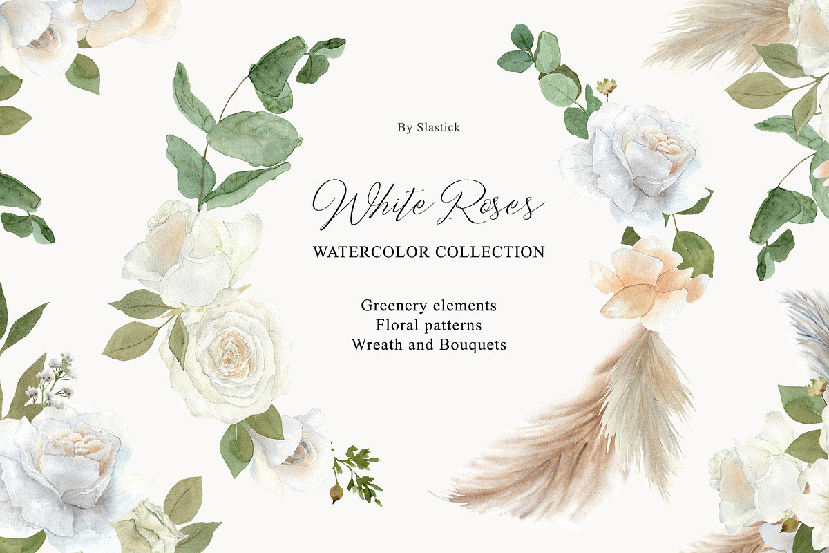 White roses wedding invitation cards, a Decorative Illustration by Slastick (Photo 1 of 9)