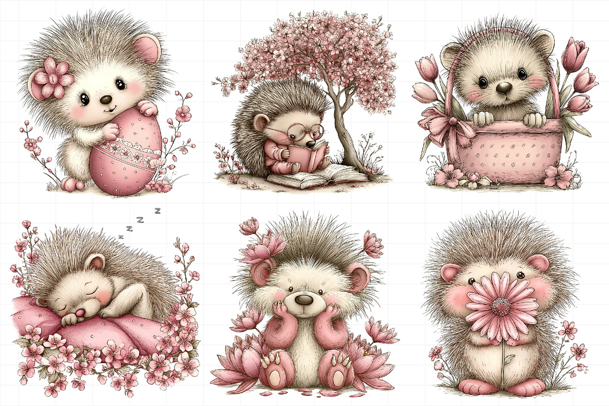 Whimsical Spring Hedgehog Clipart, an Illustration by Daily.Designs (Photo 7 of 8)
