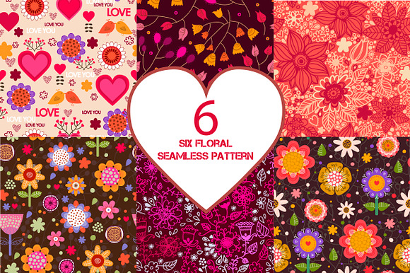 Set of six floral seamless patterns. preview 6