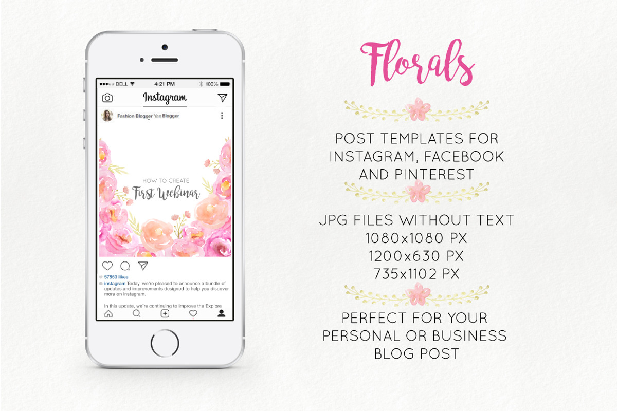 Florals Social Media Graphics, a Templates & Theme by LarysaZabrotskaya (Photo 7 of 7)