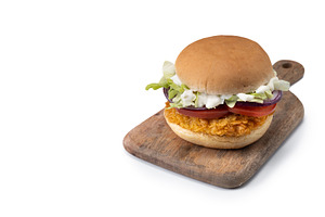 Crispy chicken burger with lettuce,onion,tomato and mayo, a Food & Drink Photo by etorres69
